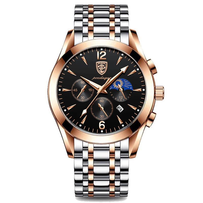 POEDAGAR Men Watches Stainless Steel Waterproof Luminous 2021 Fashion New Rose Gold Wristwatch Business Top Luxury Quartz Watch