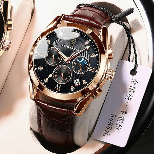 POEDAGAR Men Watches Waterproof 2021 Fashion New Leather Luminous Wristwatch Top Brand Luxury Mens Quartz Relogio Masculino