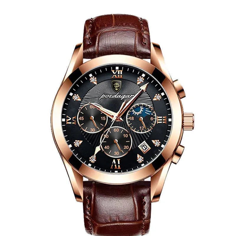 POEDAGAR Men Watches Waterproof 2021 Fashion New Leather Luminous Wristwatch Top Brand Luxury Mens Quartz Relogio Masculino