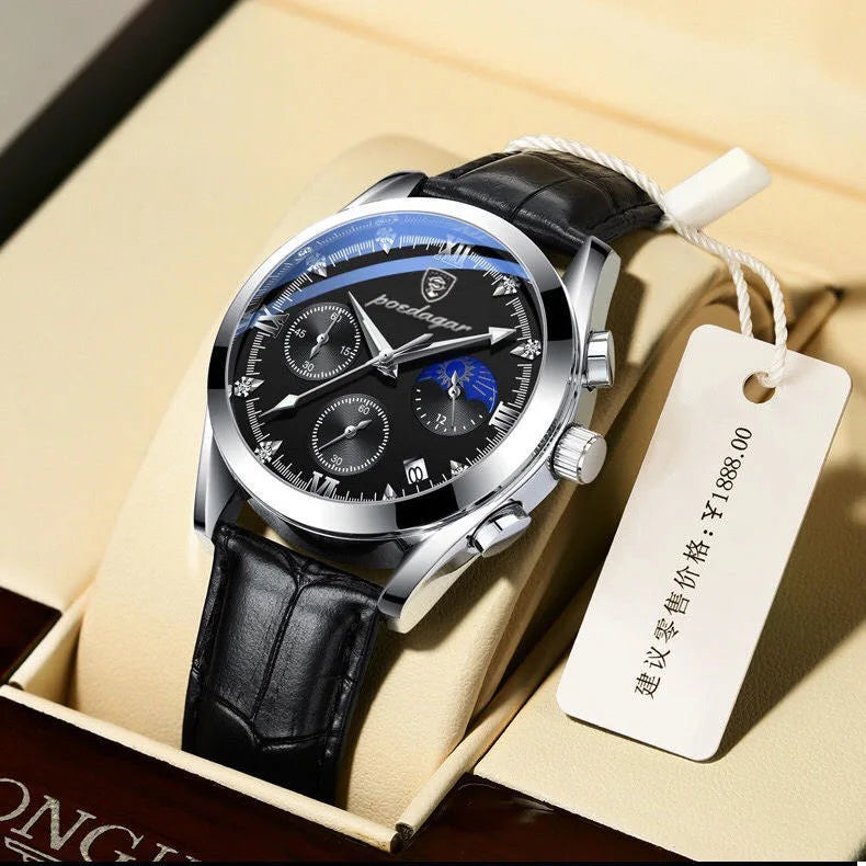 POEDAGAR Men Watches Waterproof 2021 Fashion New Leather Luminous Wristwatch Top Brand Luxury Mens Quartz Relogio Masculino