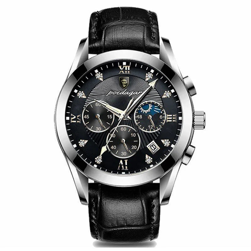 POEDAGAR Men Watches Waterproof 2021 Fashion New Leather Luminous Wristwatch Top Brand Luxury Mens Quartz Relogio Masculino