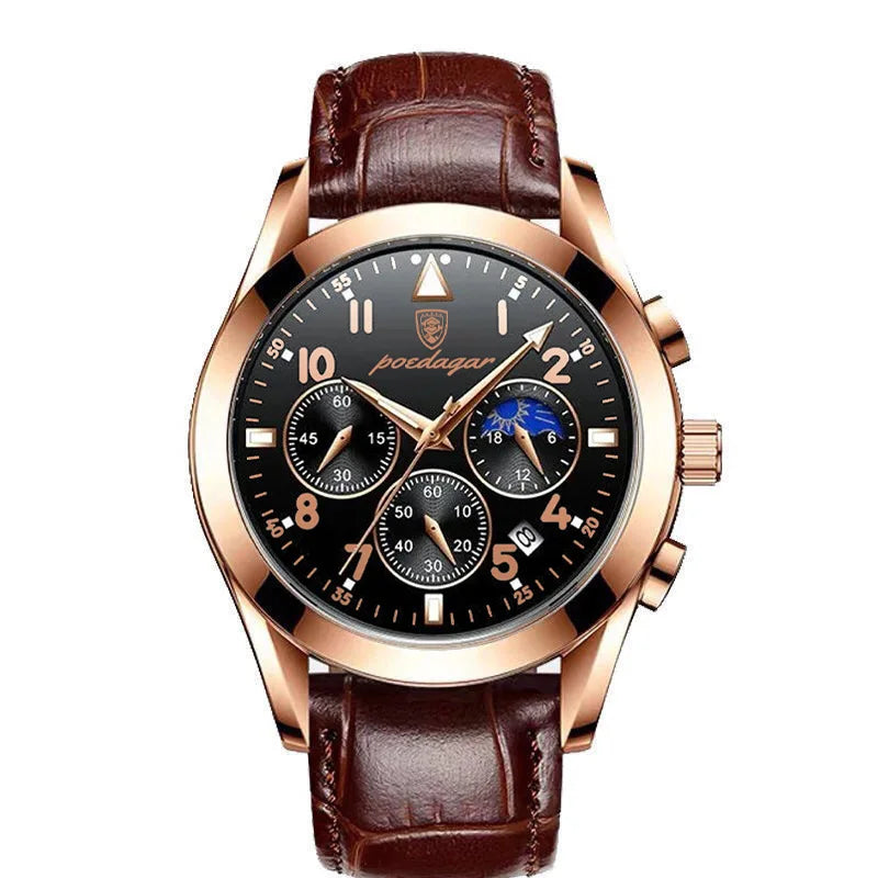 POEDAGAR Men Watches Waterproof 2021 Fashion New Leather Luminous Wristwatch Top Brand Luxury Mens Quartz Relogio Masculino