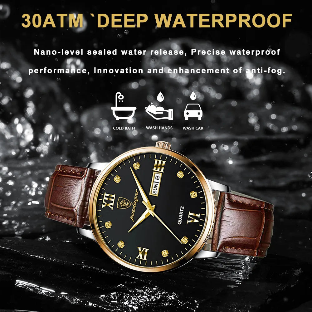 POEDAGAR Men's Wrist Watch Leather Quartz