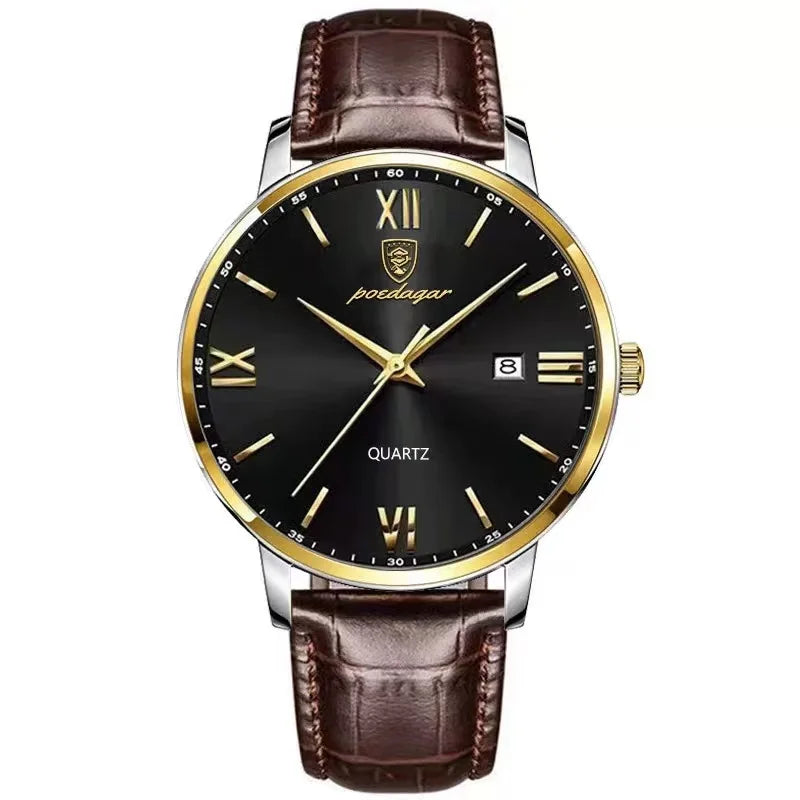 POEDAGAR Men's Watches Top Brand Luxury Men Wrist Watch Leather Quartz Watch Sports Waterproof Male Clock Business Watch +Box