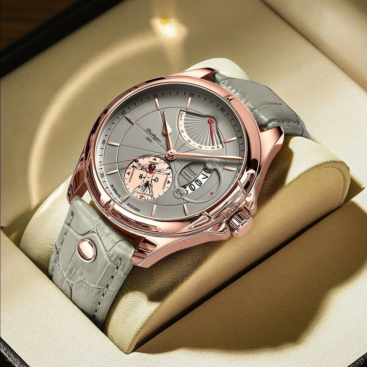 POEDAGAR Waterproof Calendar Quartz Leather Men's Watch