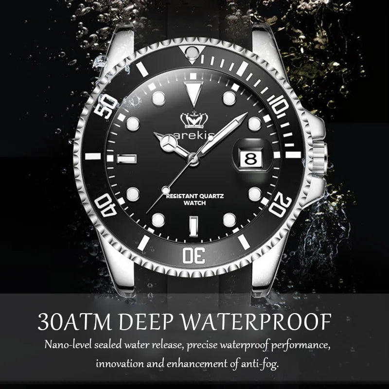 POEDAGAR Top Brand Luxury Fashion Silicone Strap Green Dial Diver Watch Men Waterproof Date Quartz Clock Sport Mens Watches Gift