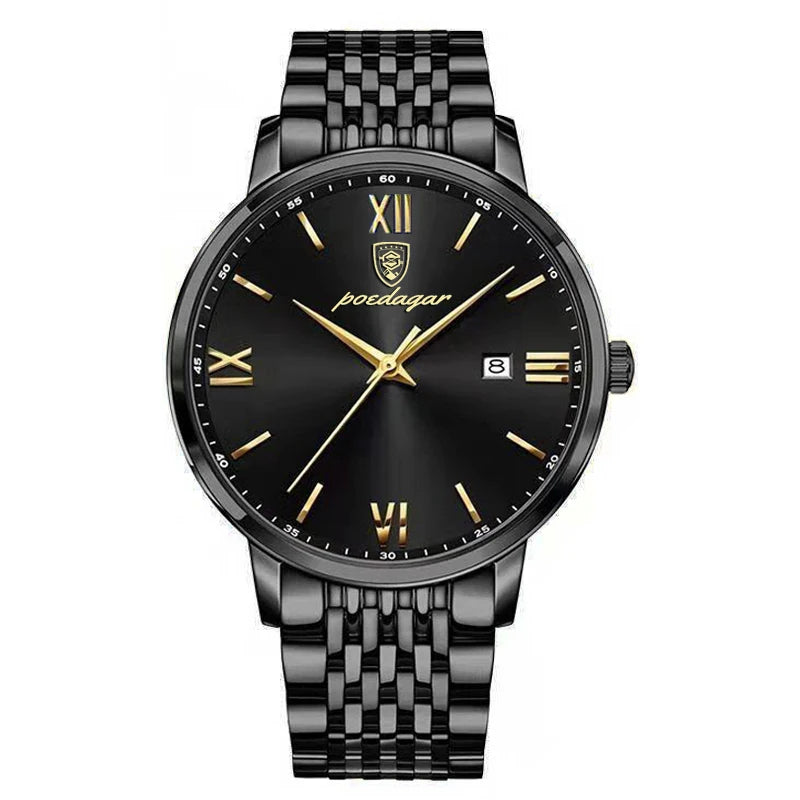 POEDAGAR Top Brand Watch Men Stainless Steel Business Date Clock Waterproof Luminous Watches Mens Luxury Sport Quartz Wristwatch