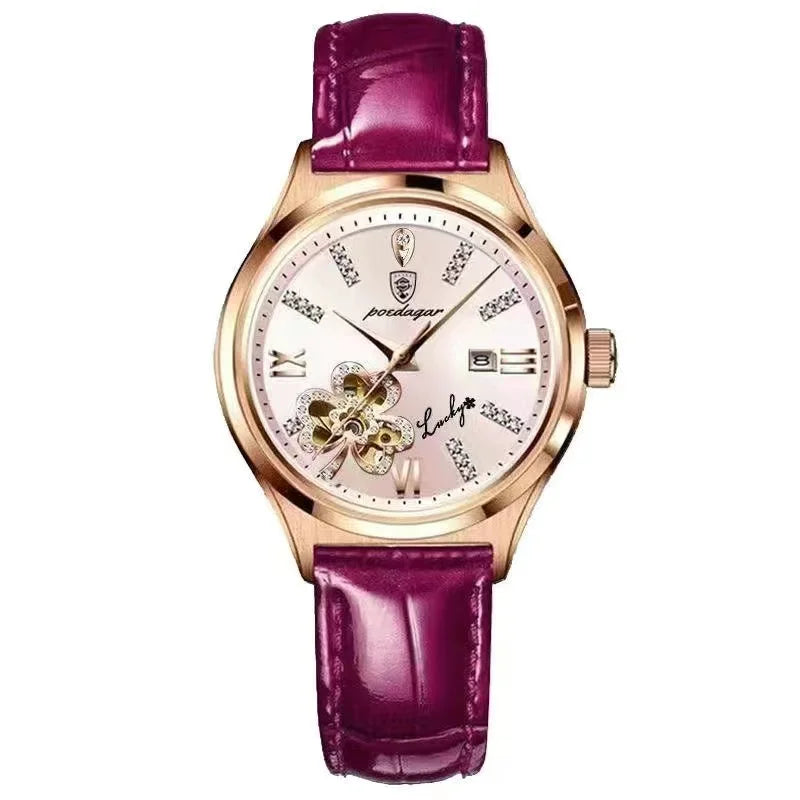 POEDAGAR Women Watch Fashion Luxury Wine Red Quartz Watches Waterproof Stainless Stain Ladies Wristwatch Romatic Girlfriend Gift