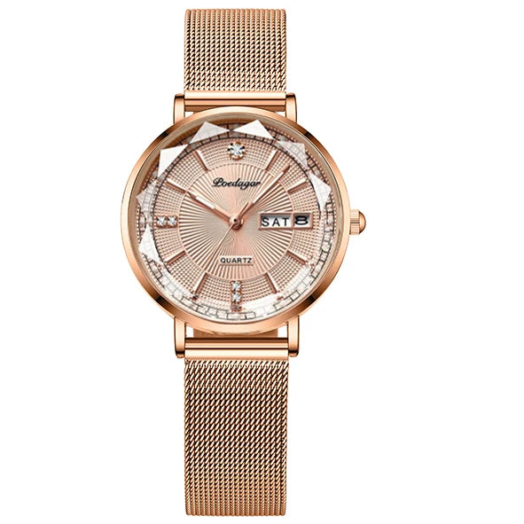 POEDAGAR Women Watch Rose Gold Fashion Quartz Watches Top Brand Luxury Ladies Wristwatch Waterproof Date Week Girlfriend Gift