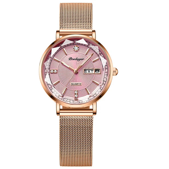 POEDAGAR Women Watch Rose Gold Fashion Quartz Watches Top Brand Luxury Ladies Wristwatch Waterproof Date Week Girlfriend Gift