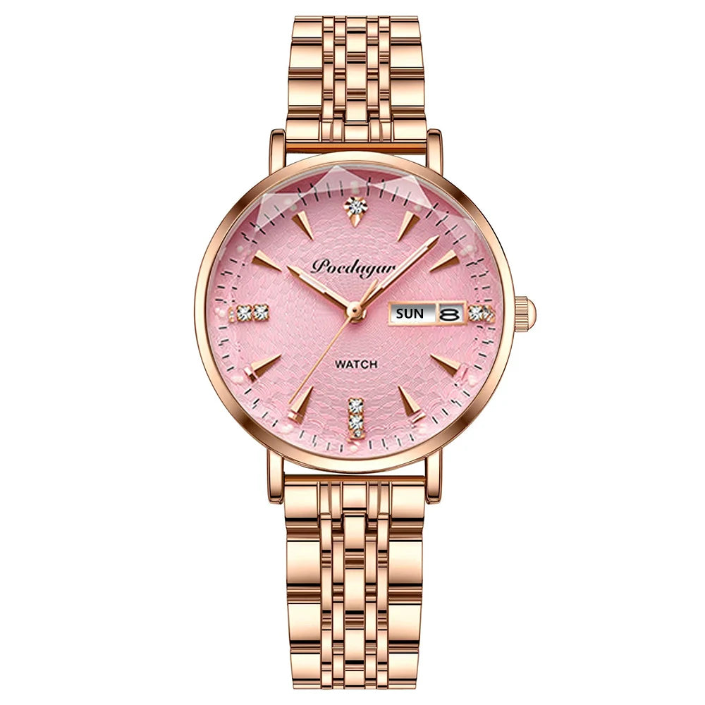 POEDAGAR Women Watch Rose Gold Stainless Steel Mesh Japan Quartz Movement Simple Waterproof Luminous Ladies watch relogio