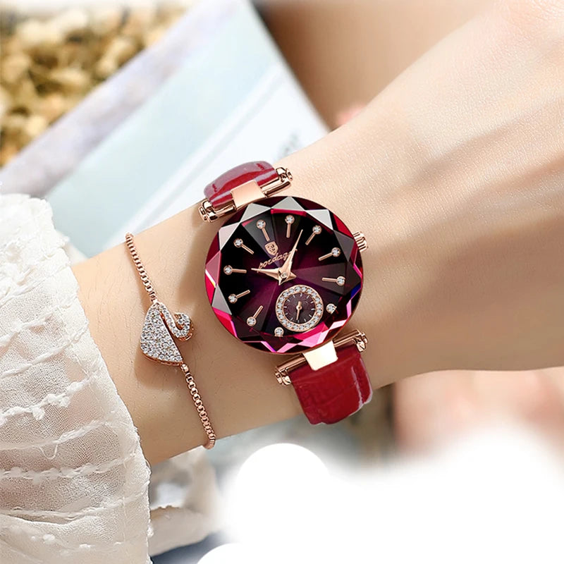 POEDAGAR Women Leather Quartz Watch