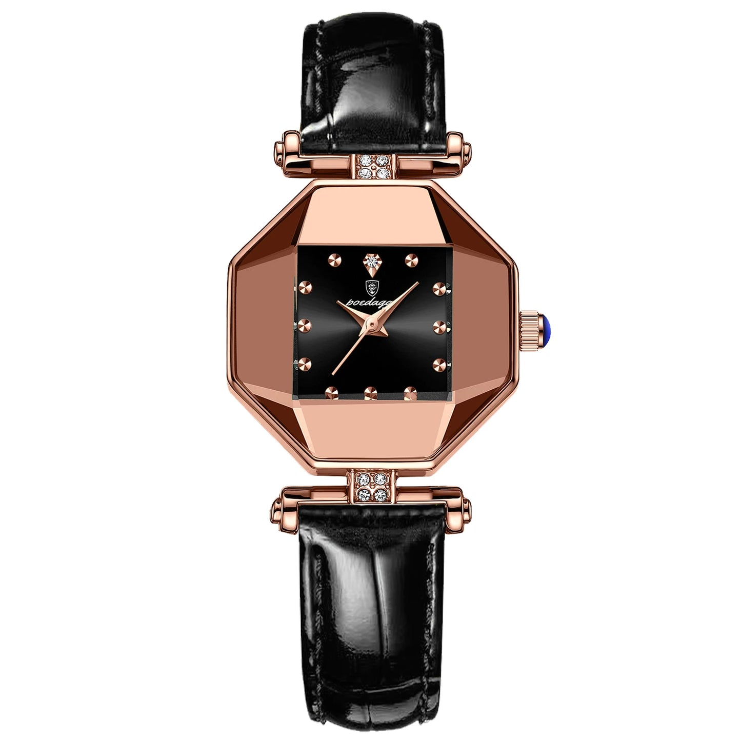 POEDAGAR Women Watches Fashion Square Diamond Wine Red Leather Quartz Watch Luxury Rose Gold Waterproof Ladies Wristwatch Gift