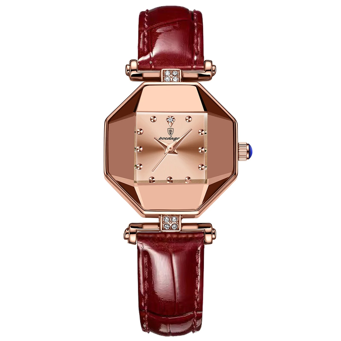 POEDAGAR Women Watches Fashion Square Diamond Wine Red Leather Quartz Watch Luxury Rose Gold Waterproof Ladies Wristwatch Gift