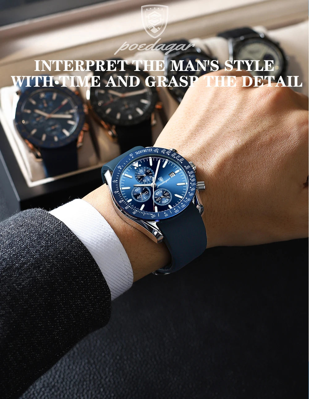 POEDAGAR Luxury Casual Sport Watch Top Brand Creative Chronograph Silicone Strap Date Luminous Waterproof Men Watches Male Clock