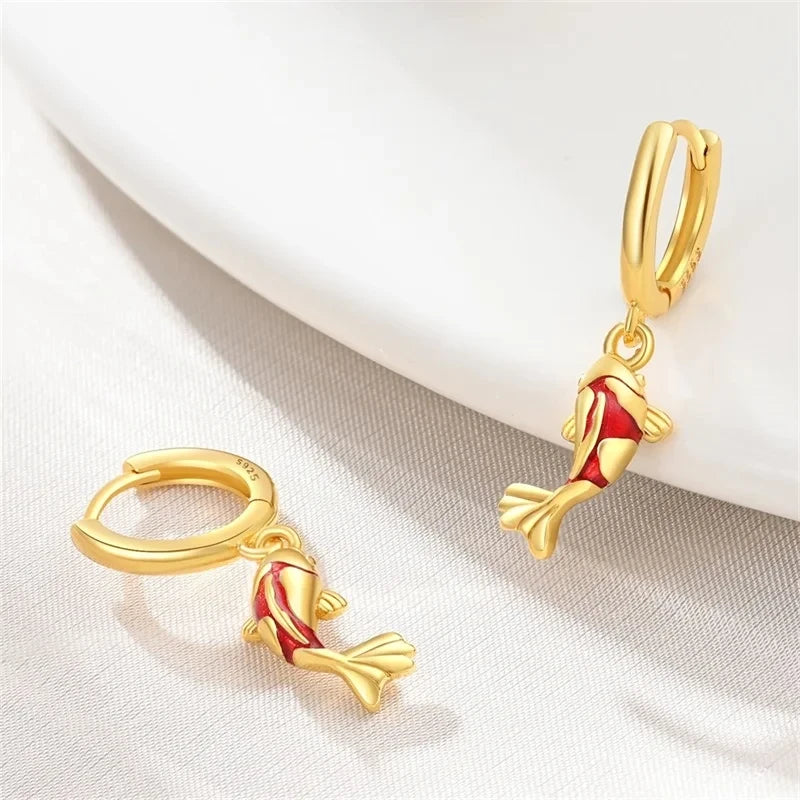 Silver Chameleon Dragonfly Butterfly Earrings Golden Koi Ladybug Earrings For Women Fashion S925 Party Jewelry