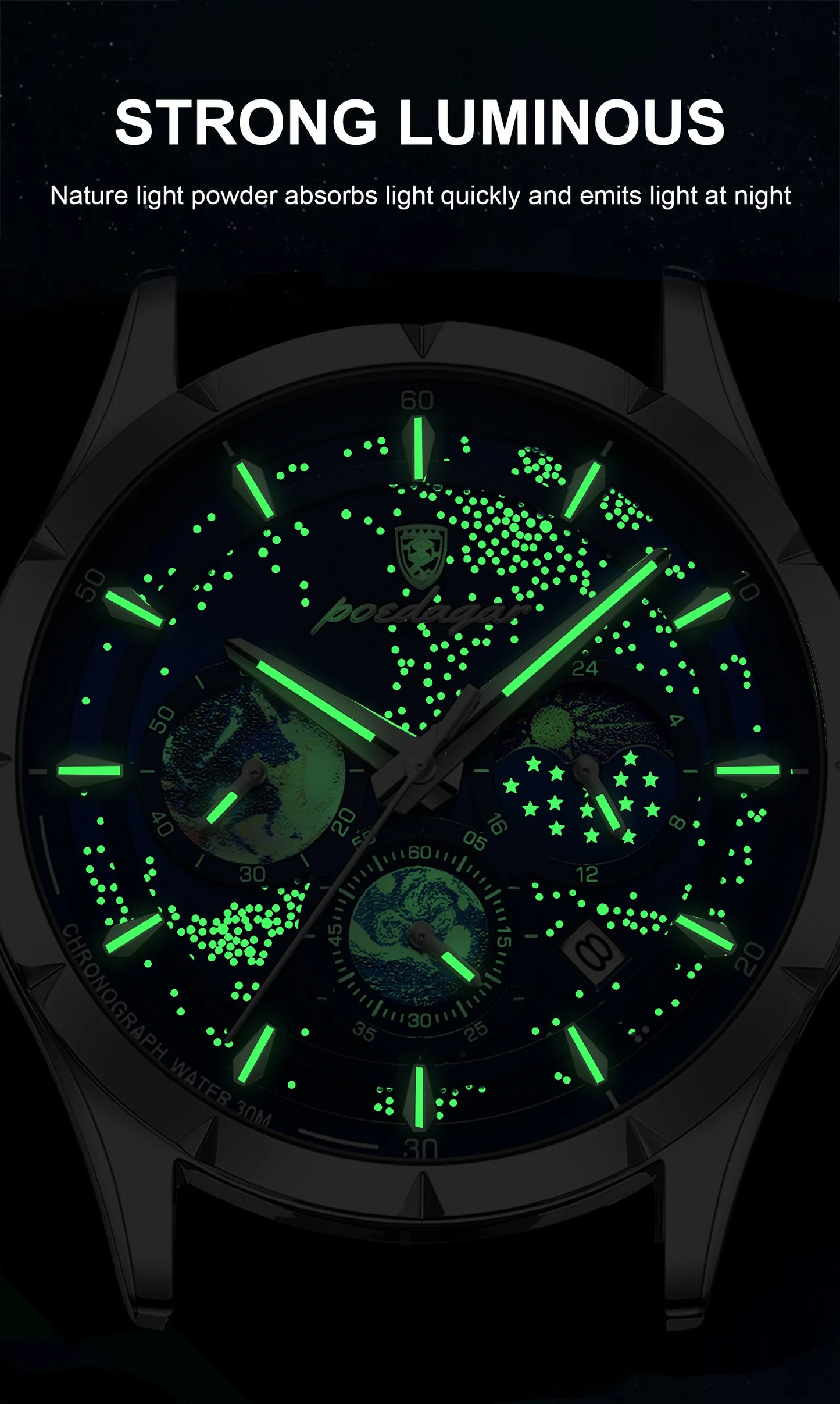 POEDAGAR Luxury Man Wristwatch Business Starry Sky Quartz Men Watch Waterproof Luminous Chronograph Date Men's Watches Leather