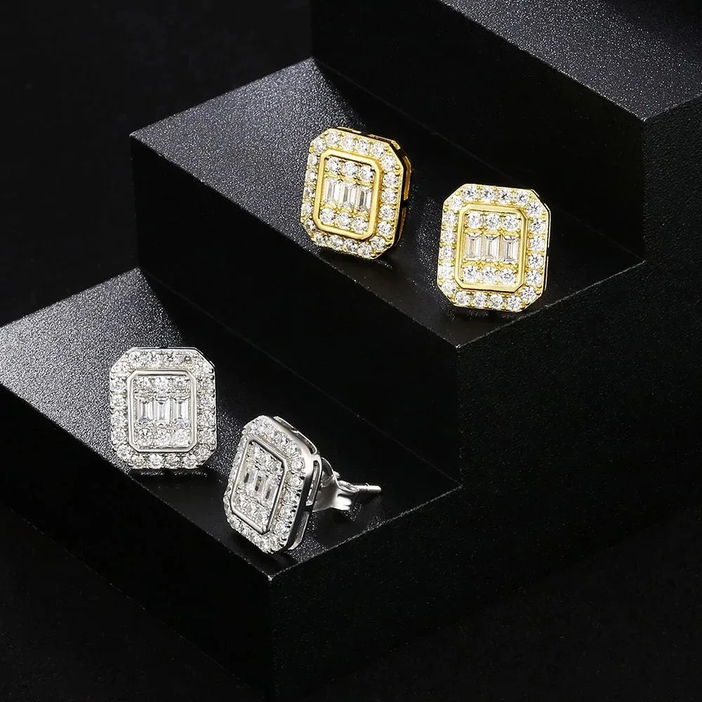 Rock Ear Stud Earrings for Men Iced Out Cubic Zirconia Bling Cartilage Accessories