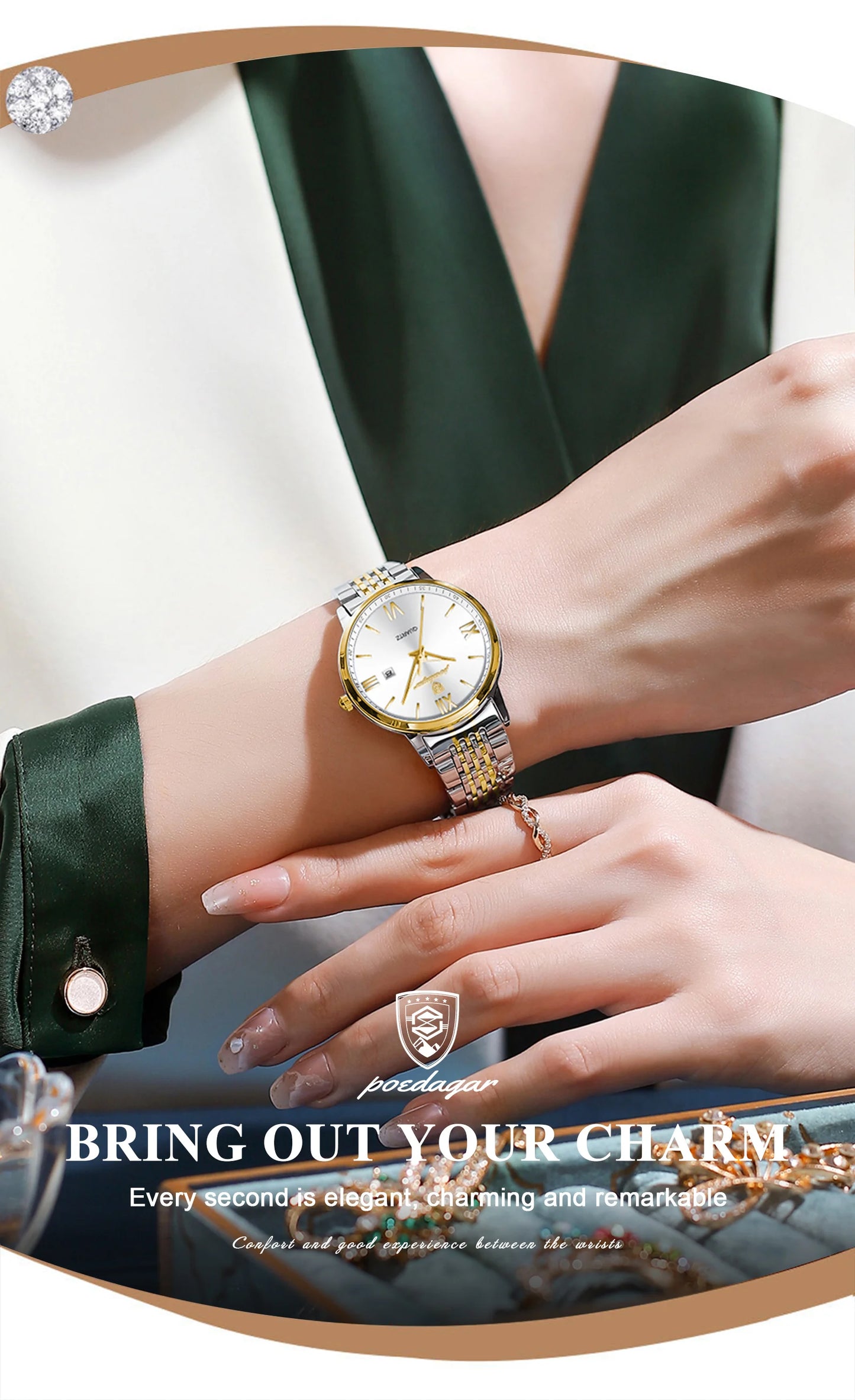 POEDAGAR Ladies Wristwatch Luxury Waterproof Luminous Date Gold Watch For Women Dress Stainless Steel Quartz Women's Watches+Box