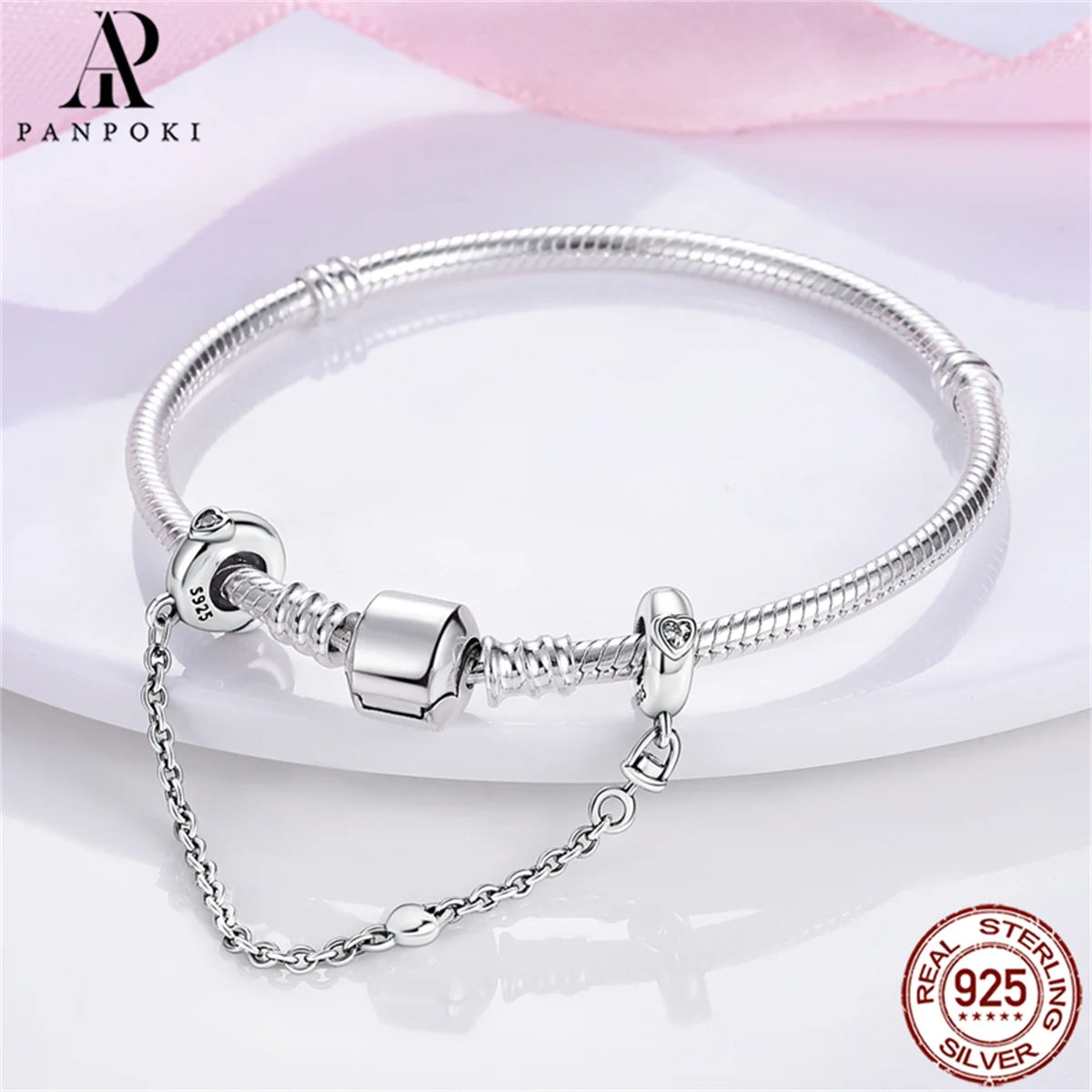 925 Sterling Silver Safety Chain Charm Fits Bracelets Women Jewellery Gift