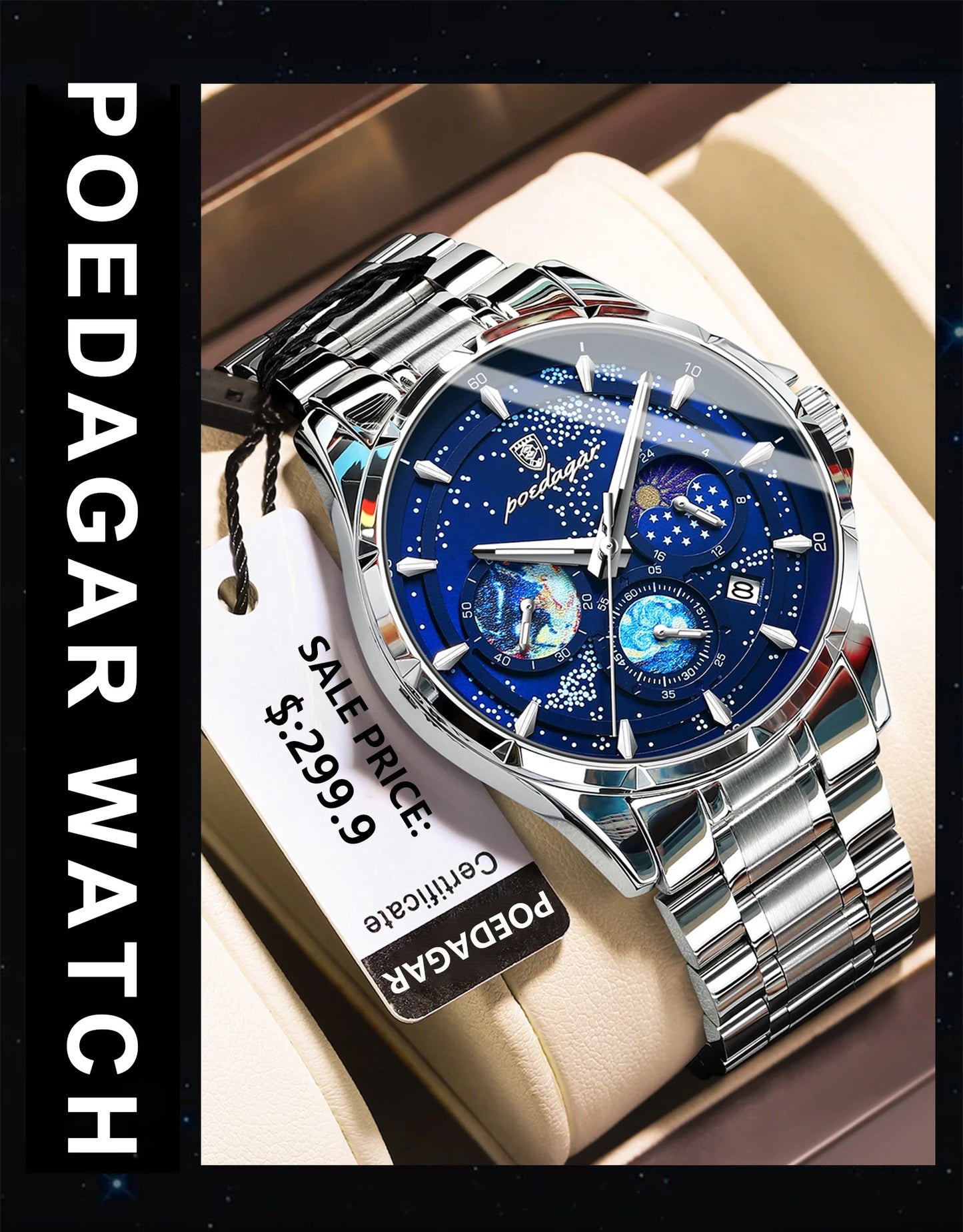 POEDAGAR Casual Man Wristwatch Luxury Waterproof Luminous Date Men Watch Chronograph Stainless Steel Men's Quartz Watches Clock