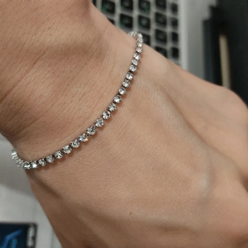 Women's Tennis Bracelet Hip Hop Trendy AAA+ Cubic Zirconia Silver Color Teen Girl Crystal Chain on The Hand Wedding Jewelry H086