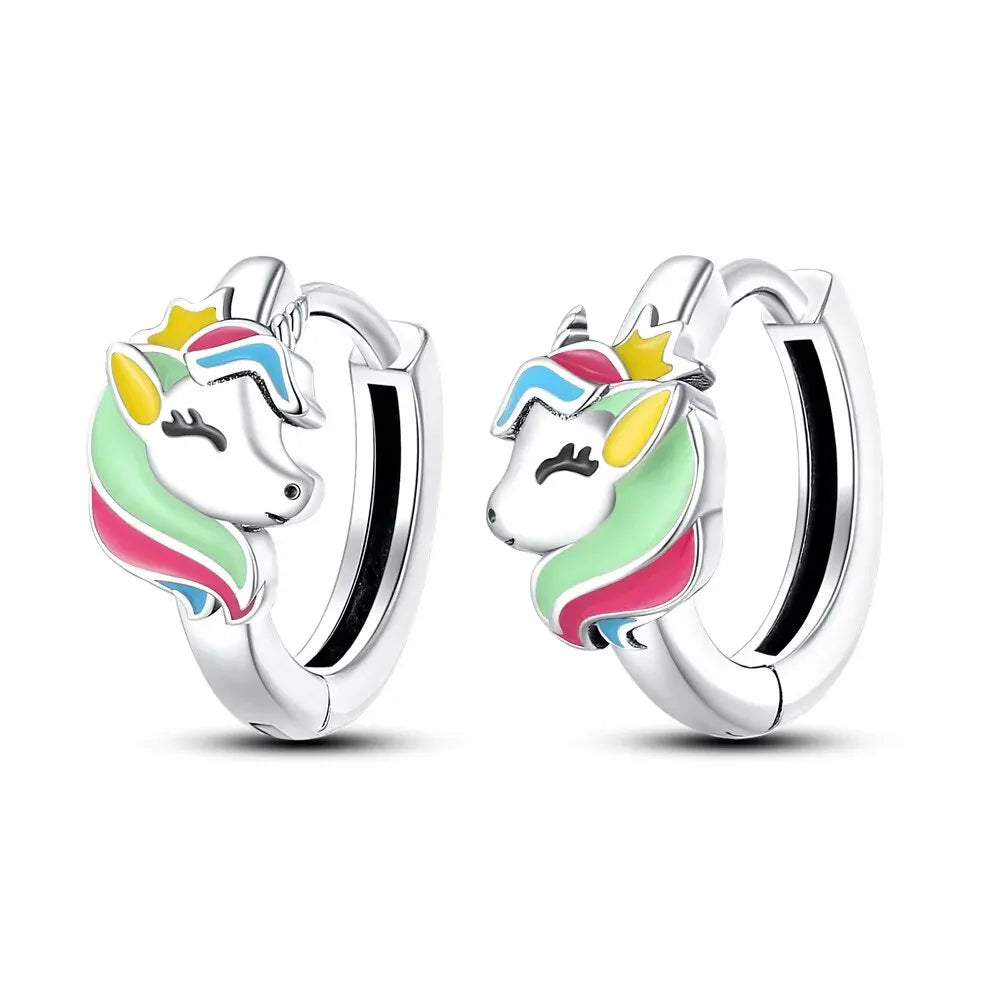 Silver Animal Colorful Snake Horse Brady pod Double Hoop Earrings For Lady Party Birthday Gifts Jewelry