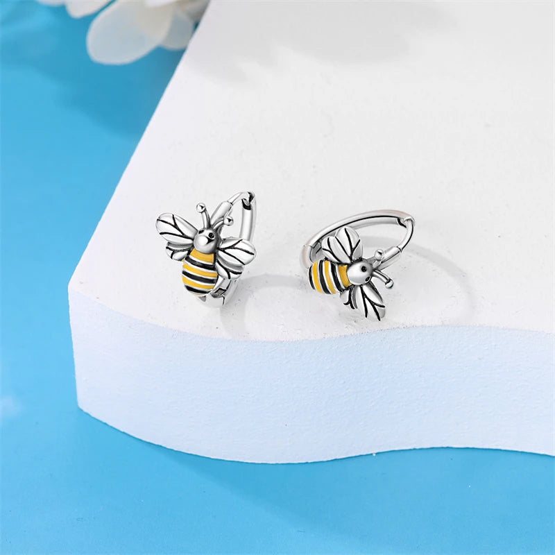 Silver Bee Series Hoops Inlaid Zircon Earrings For Women Fashion Wedding Party Gift fine Jewelry