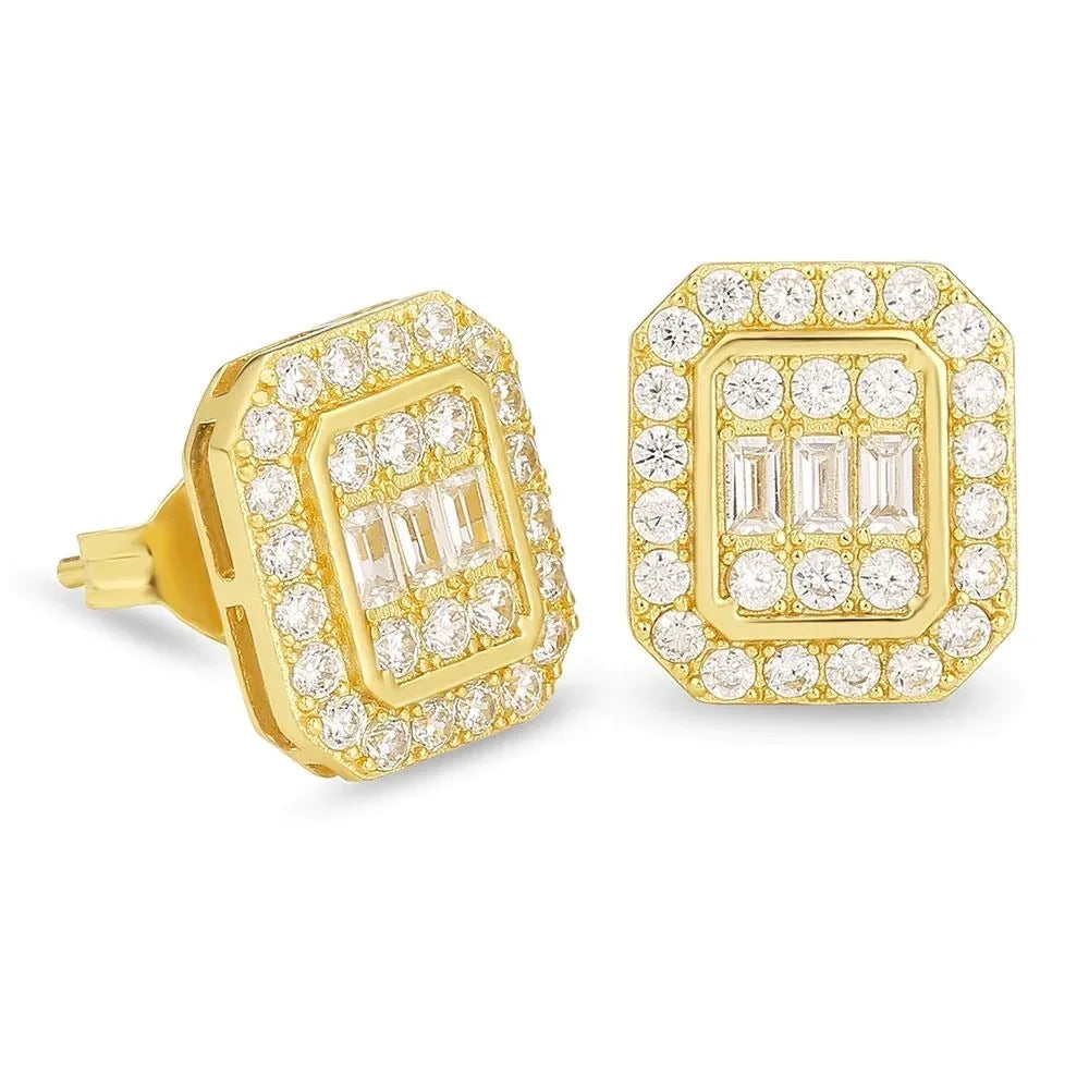 Rock Ear Stud Earrings for Men Iced Out Cubic Zirconia Bling Cartilage Accessories