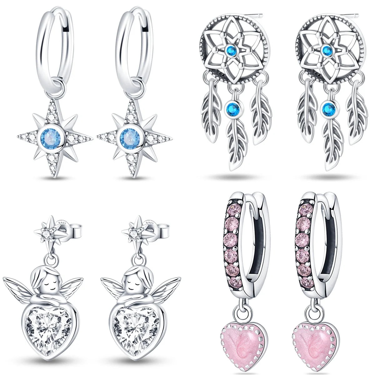 Silver Inlaid With Zircon Earrings Angels Heart-shaped Ear Loops Fine Jewelry Women Fashion Party Gift