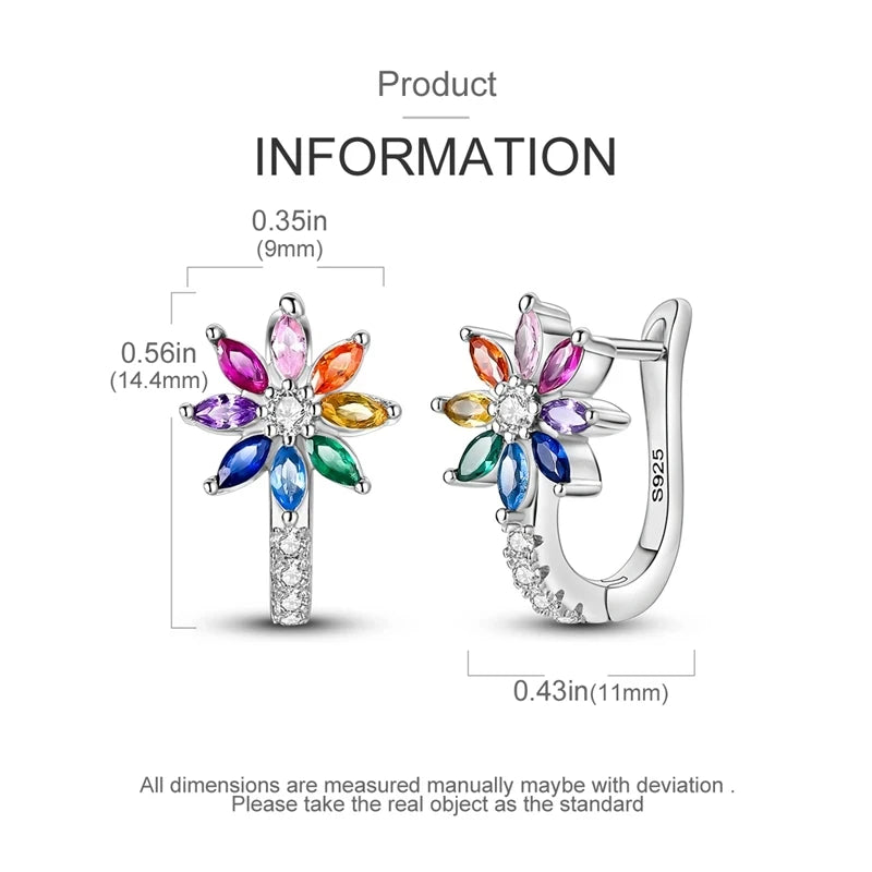 Silver Hope Rainbow Flower Earrings For Women Sparkling Colored Zircon Star Koi Earrings Fashion Party Jewelry