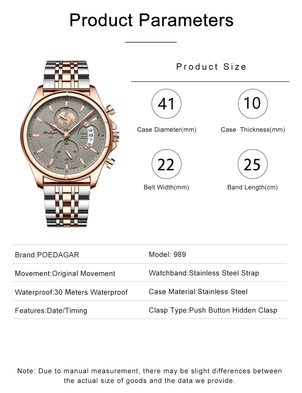 POEDAGAR Luxury Watches Sport Top Brand Military Calendar Waterproof Stainless Steel Multifunctional Men Watch for Man Clock+Box