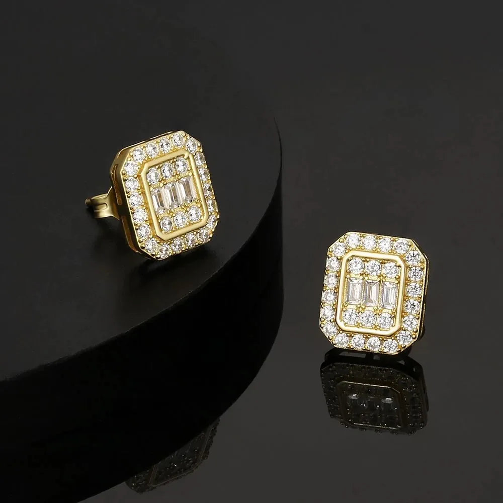 Rock Ear Stud Earrings for Men Iced Out Cubic Zirconia Bling Cartilage Accessories