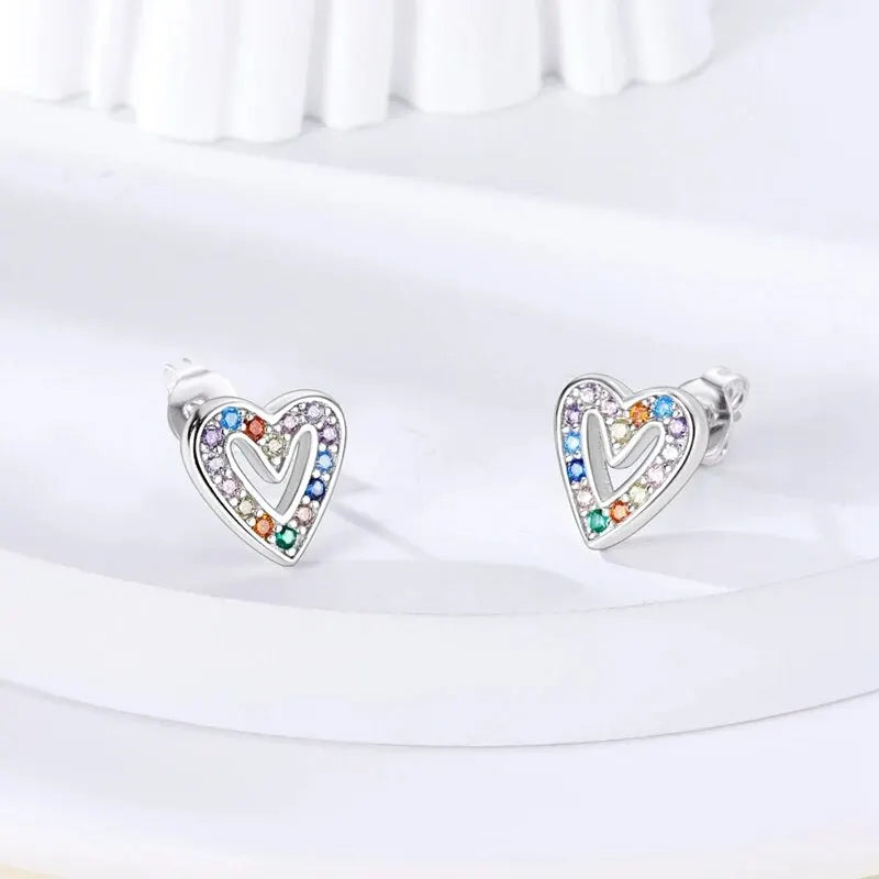 Silver Ear Jewelry heart-shaped Inlaid with Zircon Stud Earrings Luxury Fine Trendy Female Birthday Gift