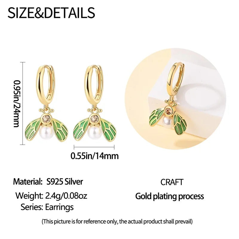 Silver Bee Series Hoops Inlaid Zircon Earrings For Women Fashion Wedding Party Gift fine Jewelry