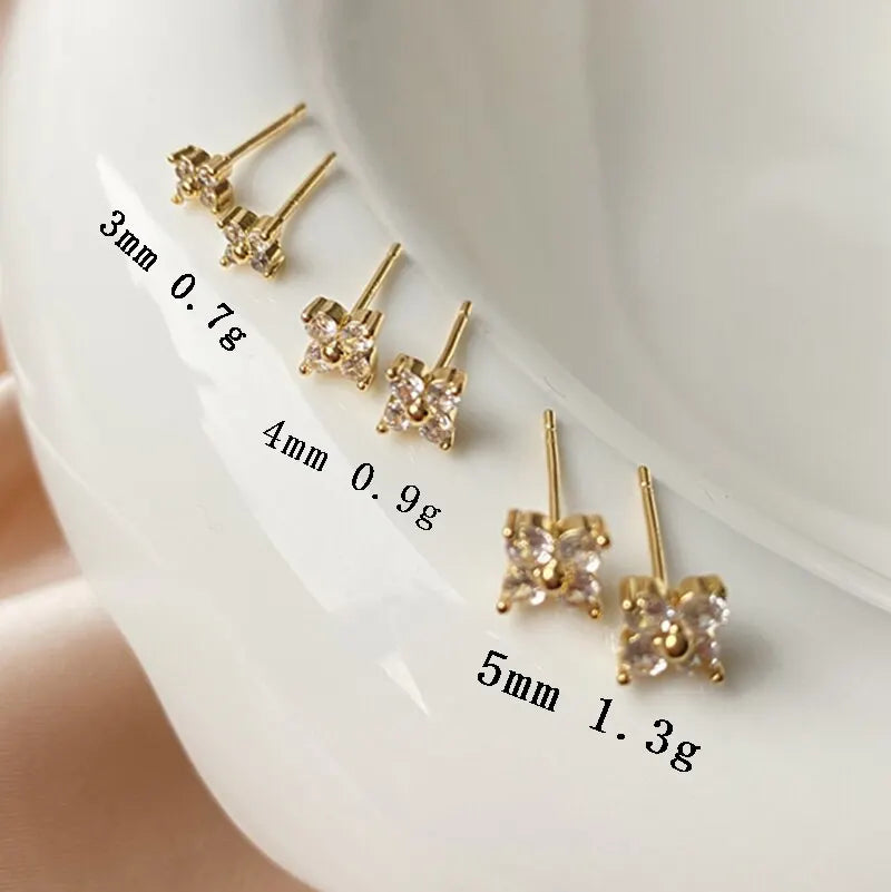 Exquisite Small Round Cubic Zirconia Flower Shape Stud Gold Color Earring for Women Simple Party Wedding Fashion Jewelry