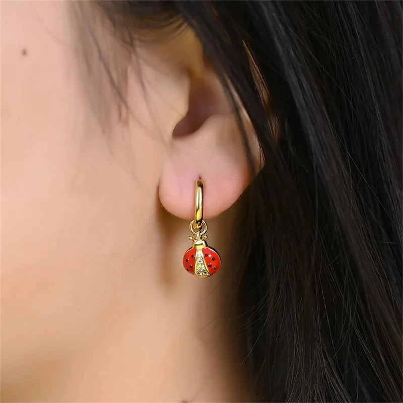 Silver Chameleon Dragonfly Butterfly Earrings Golden Koi Ladybug Earrings For Women Fashion S925 Party Jewelry