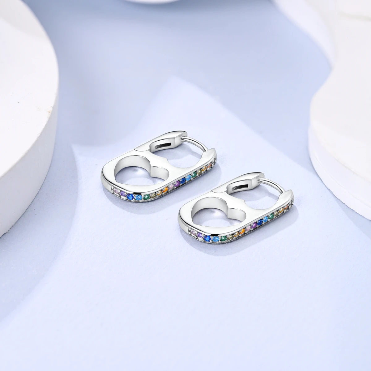 925 Sterling Silver Colorful U-Shaped Hoop Earrings Women Jewelry Birthday Gift