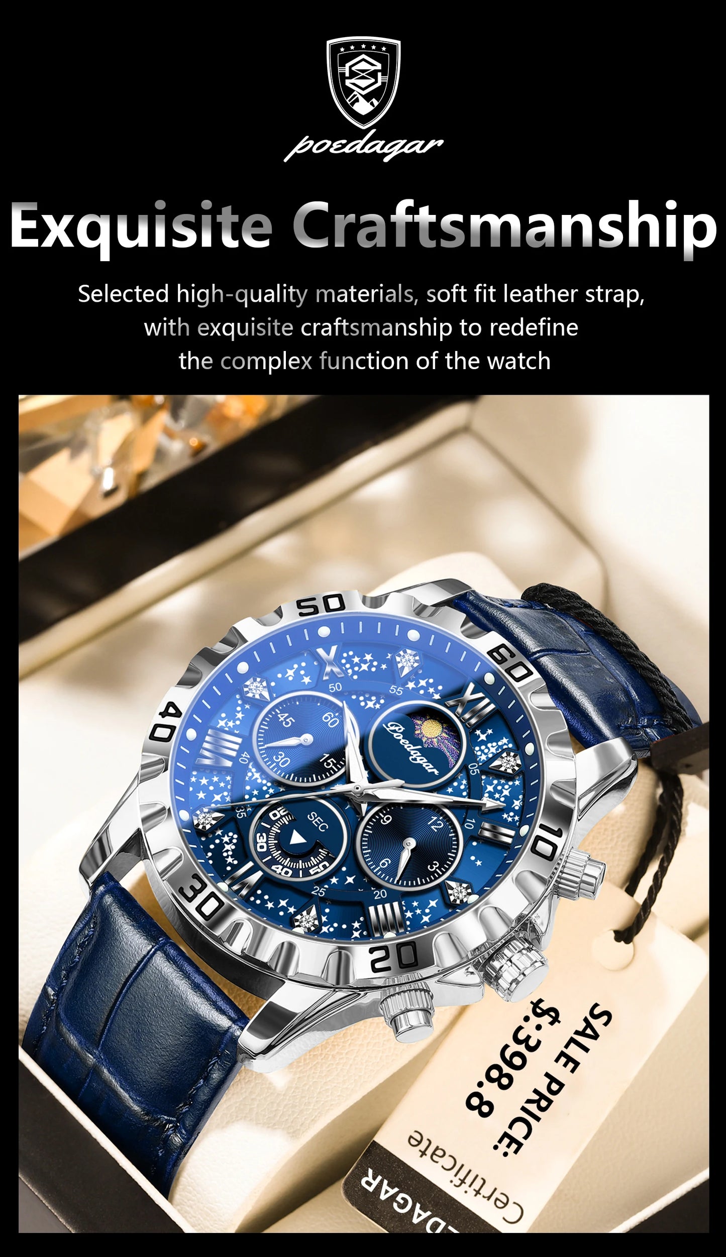 POEDAGAR Luxury Man Watch Waterproof Luminous Chronograph Watch For Men Military High Quality Leather Quartz Men's Watches Reloj