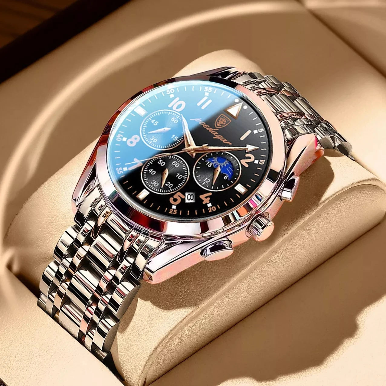 POEDAGAR Men Watches Stainless Steel Time Chronograph 2022 Fashion New Rose Gold Wristwatch Waterproof Luminous Quartz Watches