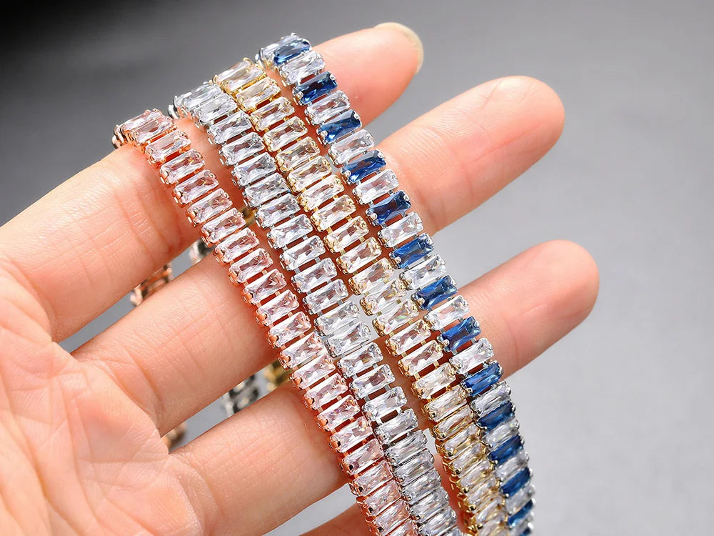 Rainbow Crystal Tennis Bracelets for Women Kpop Silver Color Friend Gifts Colorful Zirconia Bangle Chain on Hand Jewelry H167-M