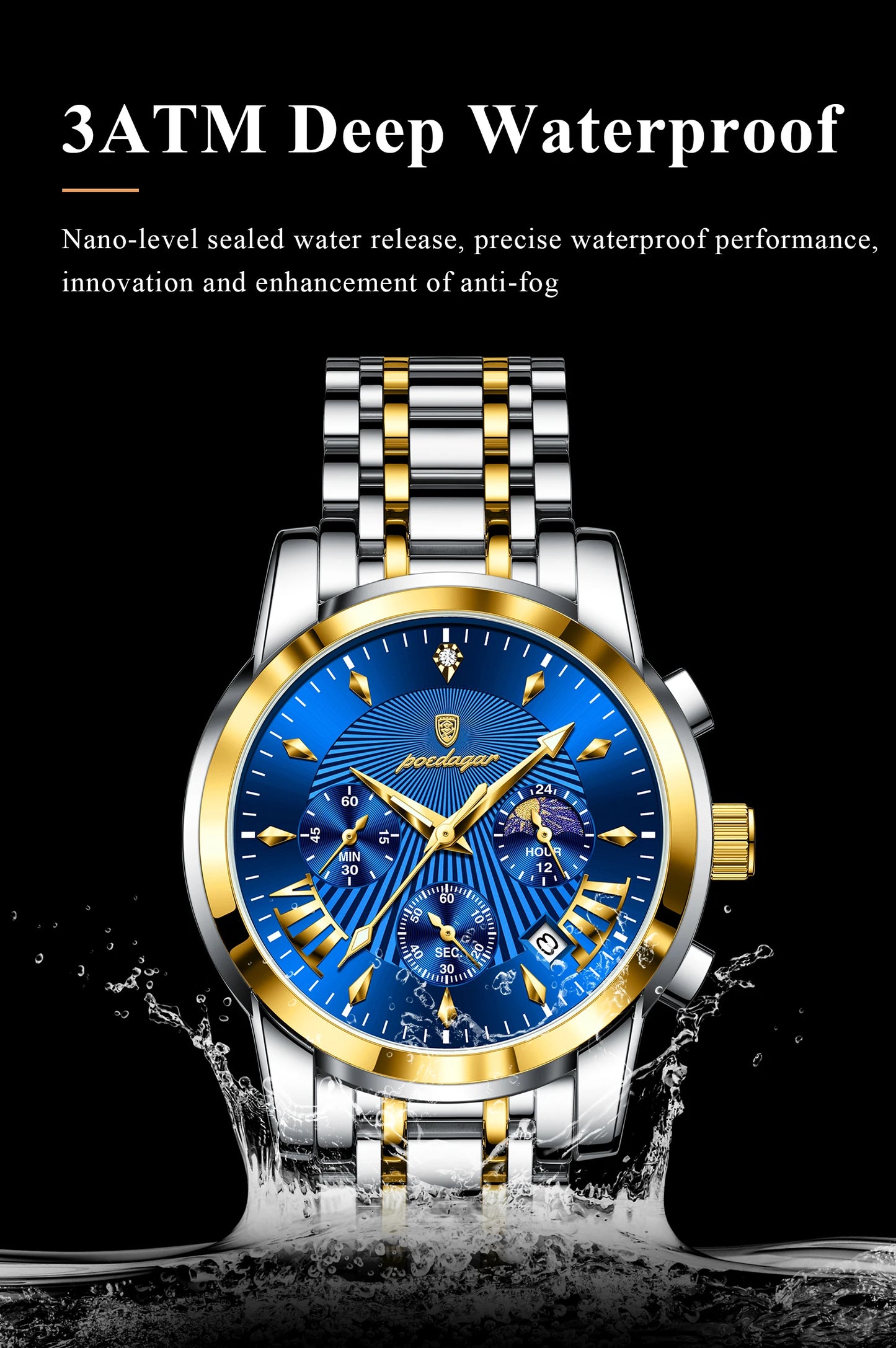 POEDAGAR Luxury Fashion Watch Men Waterproof Luminous Date Chronograph Watches Man Quartz Military Stainless Steel Men's Watches