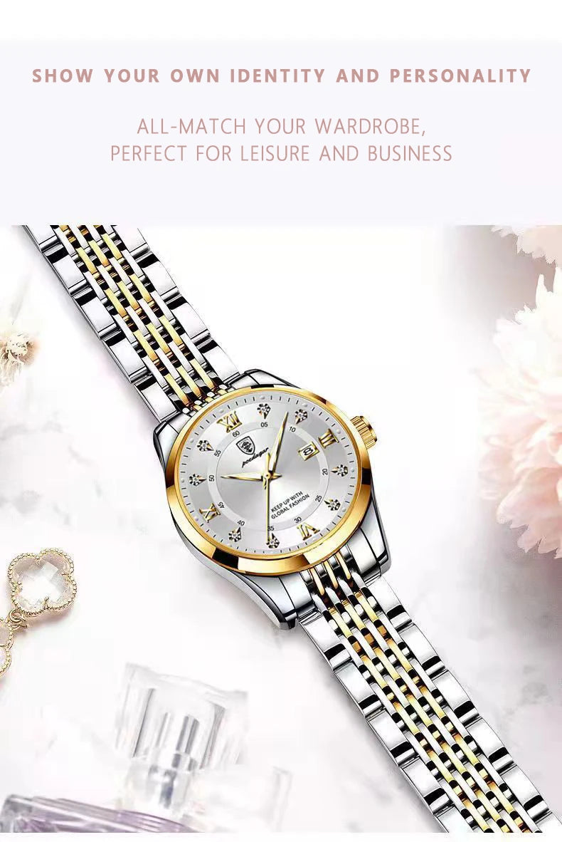 POEDAGAR Fashion Women Watch Top Brand Rose Gold Stain Steel Waterproof Date Quartz Ladies Watch Luxury High Quality Clock Gifts