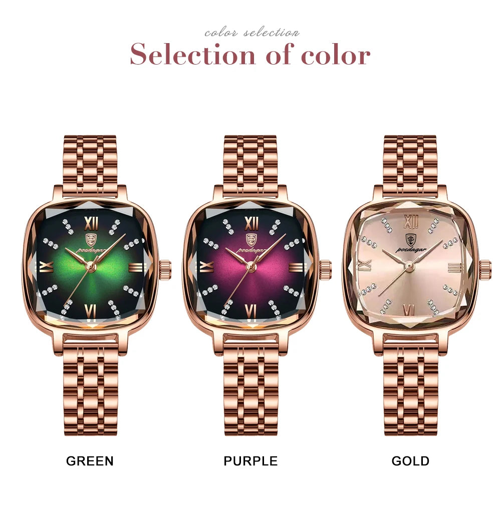 POEDAGAR High Quality Luxury Women Watch Stainless Steel Square Waterproof Quartz Ladies Wristwatches Dress Elegant Femme Clocks