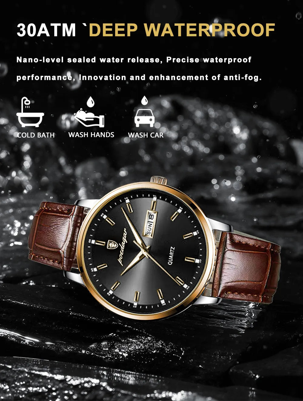 POEDAGAR Men Watch Business Quartz Watches Fashion Leather Waterproof Luminous Week Date Top Brand Luxury Men's Wristwatch Gift