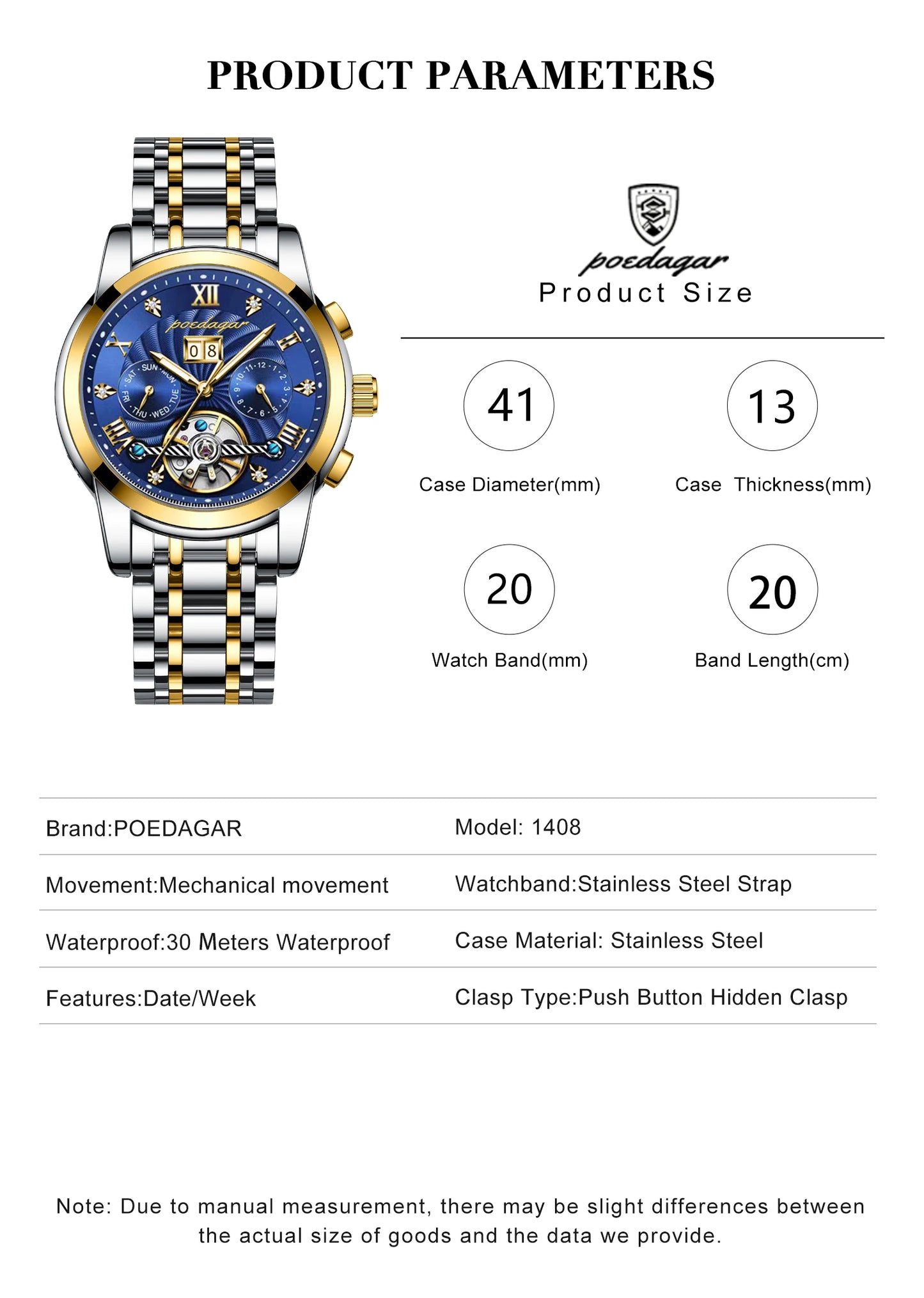 POEDAGAR Automatic Mechanical Tourbillon Business Wristwatch Luxury Hollow Waterproof Stainless Steel Men Watches Relojes Hombre