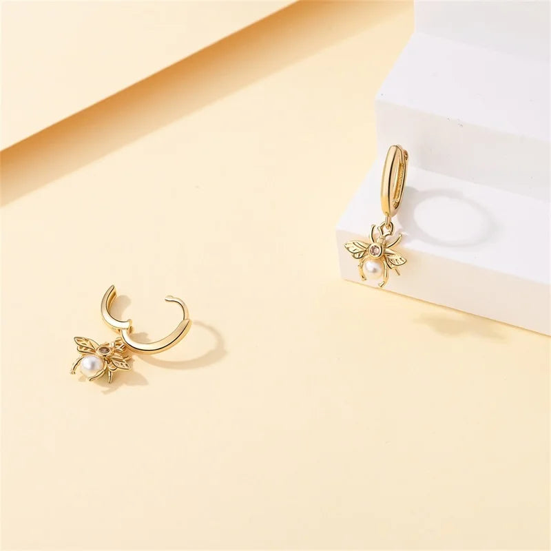 Silver Bee Series Hoops Inlaid Zircon Earrings For Women Fashion Wedding Party Gift fine Jewelry