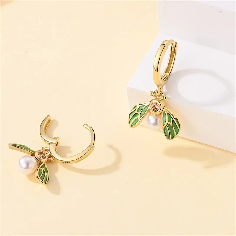 Silver Bee Series Hoops Inlaid Zircon Earrings For Women Fashion Wedding Party Gift fine Jewelry