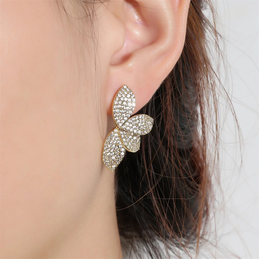 Luxury Shiny Micro-set Zircon Leaf Earrings for Women Exquisite AAA CZ Symmetrical Earring Wedding Jewelry