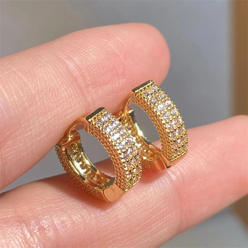 Luxury Cubic Zirconia Gold Color Zircon Hoop Earrings For Women Luxury Circle Crystal Girls Party Jewelry